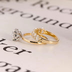 Solid Gold Two Tone Oval Moissanite Engagement Ring Set