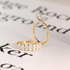 Solid Gold Two Tone Oval Moissanite Engagement Ring Set