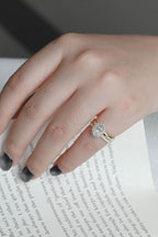 Solid Gold Floral Halo Oval Moissanite Wedding Band Set
