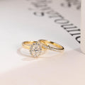 Solid Gold Floral Halo Oval Moissanite Wedding Band Set