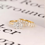 Solid Gold Two Tone Oval Moissanite Engagement Ring Set