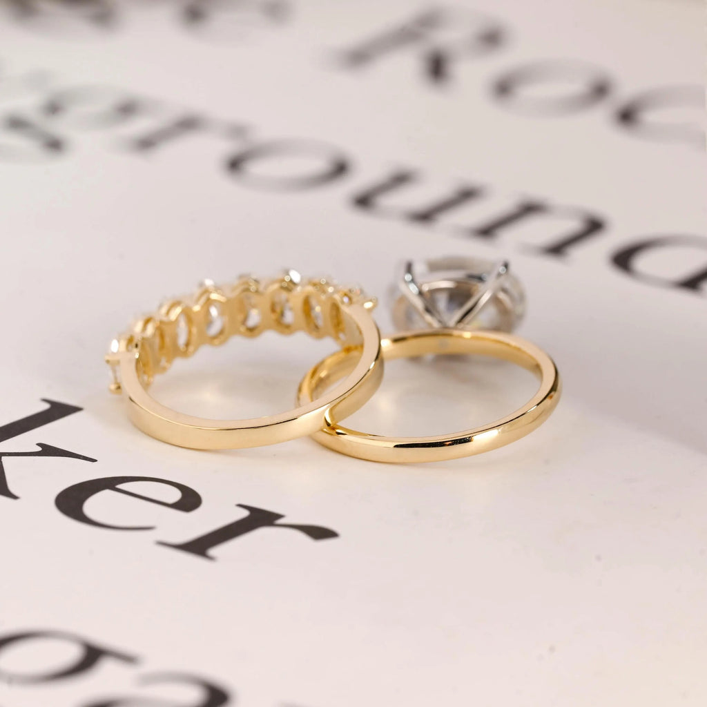 Solid Gold Two Tone Oval Moissanite Engagement Ring Set