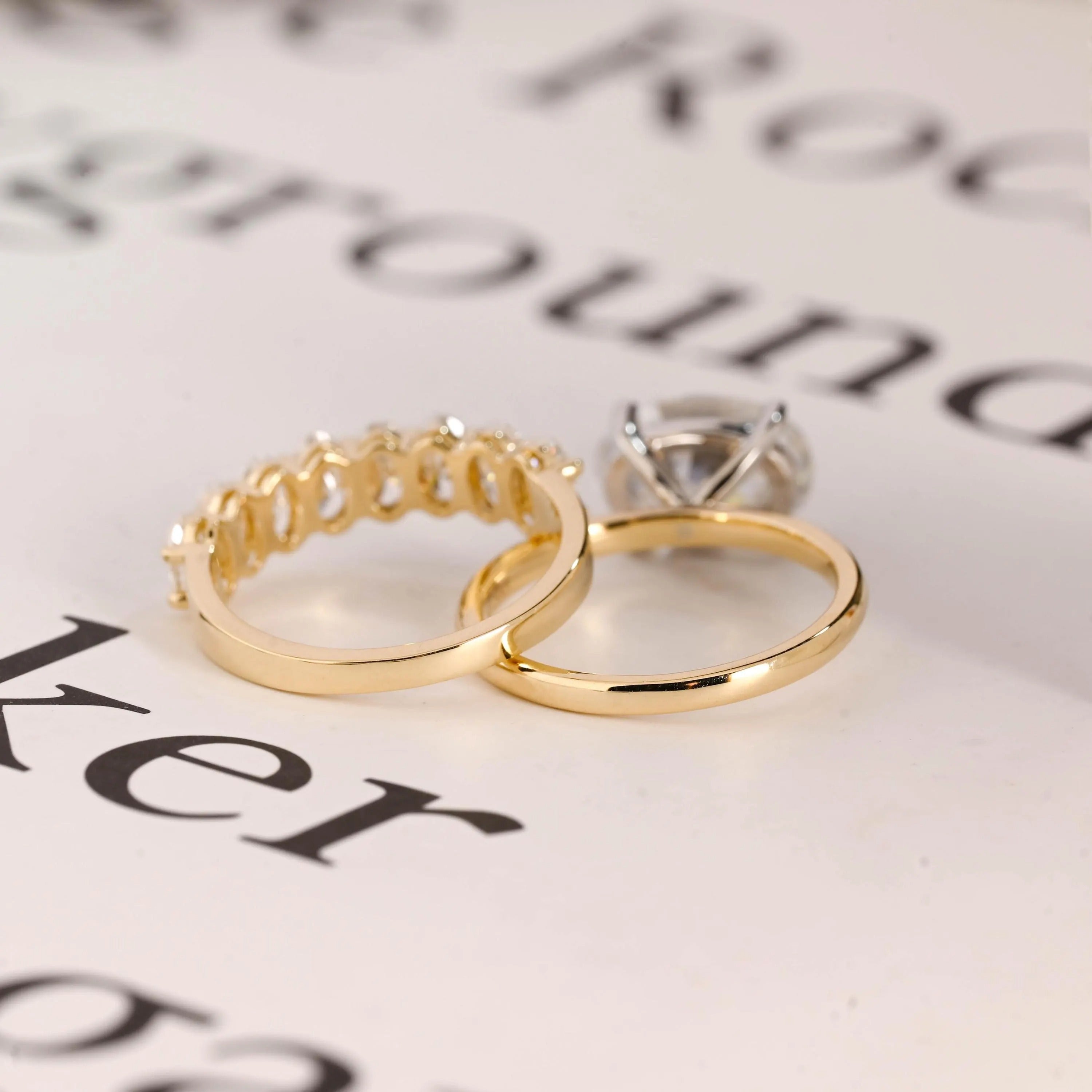 Solid Gold Two Tone Oval Moissanite Engagement Ring Set