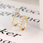 Solid Gold Two Tone Oval Moissanite Engagement Ring Set