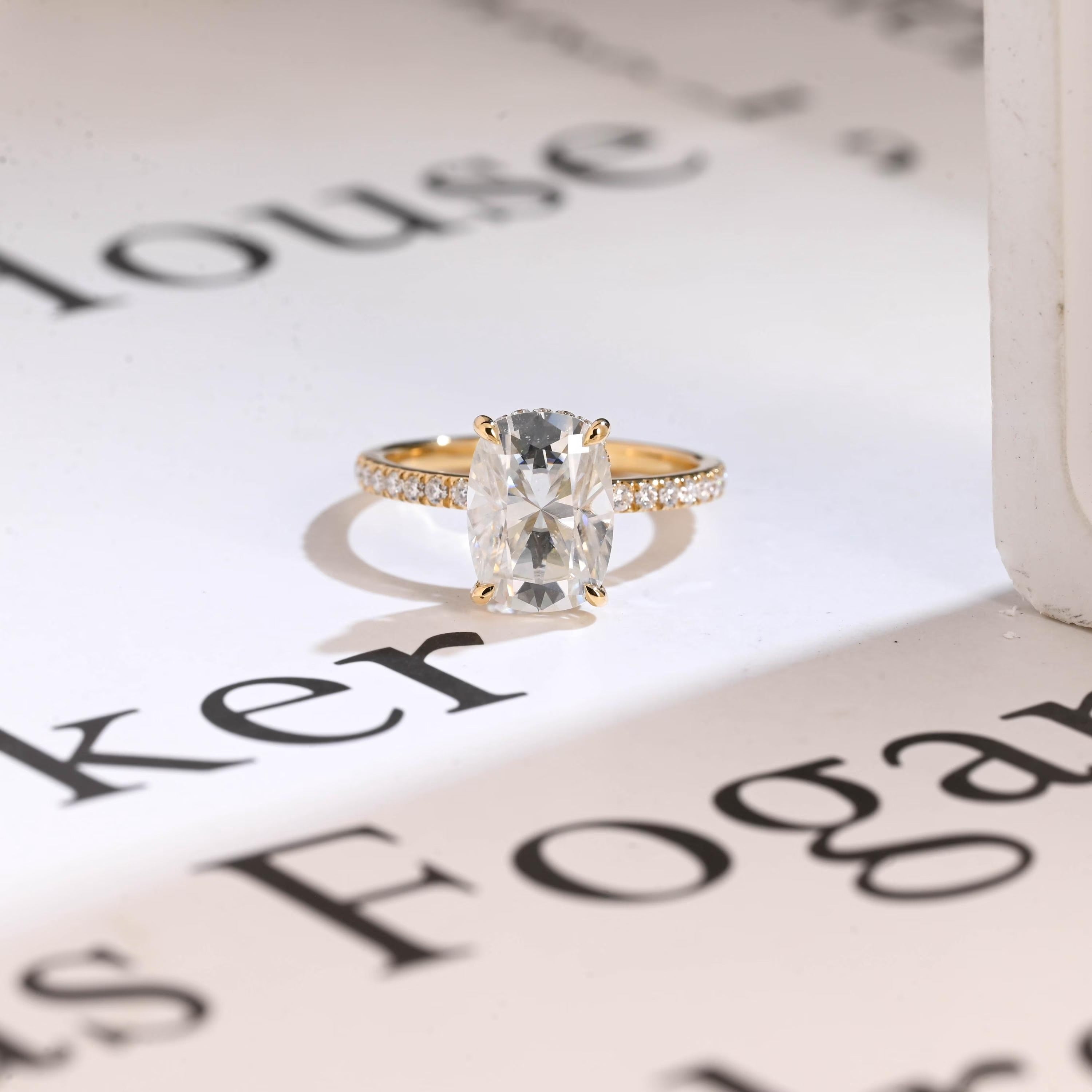Solid Gold Elongated Cushion Cut Moissanite Engagement Ring, Proposal Ring Main image