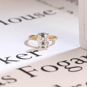 Solid Gold Elongated Cushion Cut Moissanite Engagement Ring, Proposal Ring