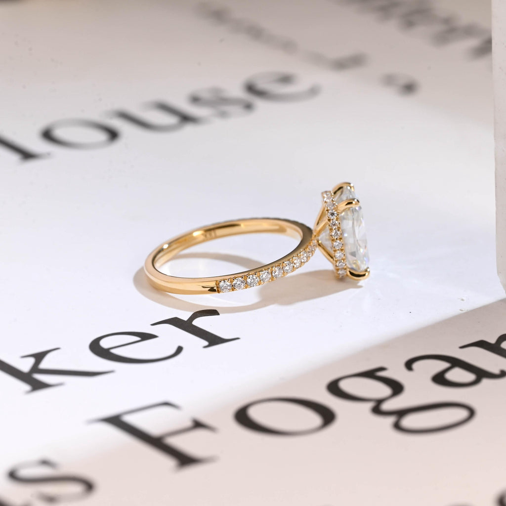 Solid Gold Elongated Cushion Cut Moissanite Engagement Ring, Proposal Ring