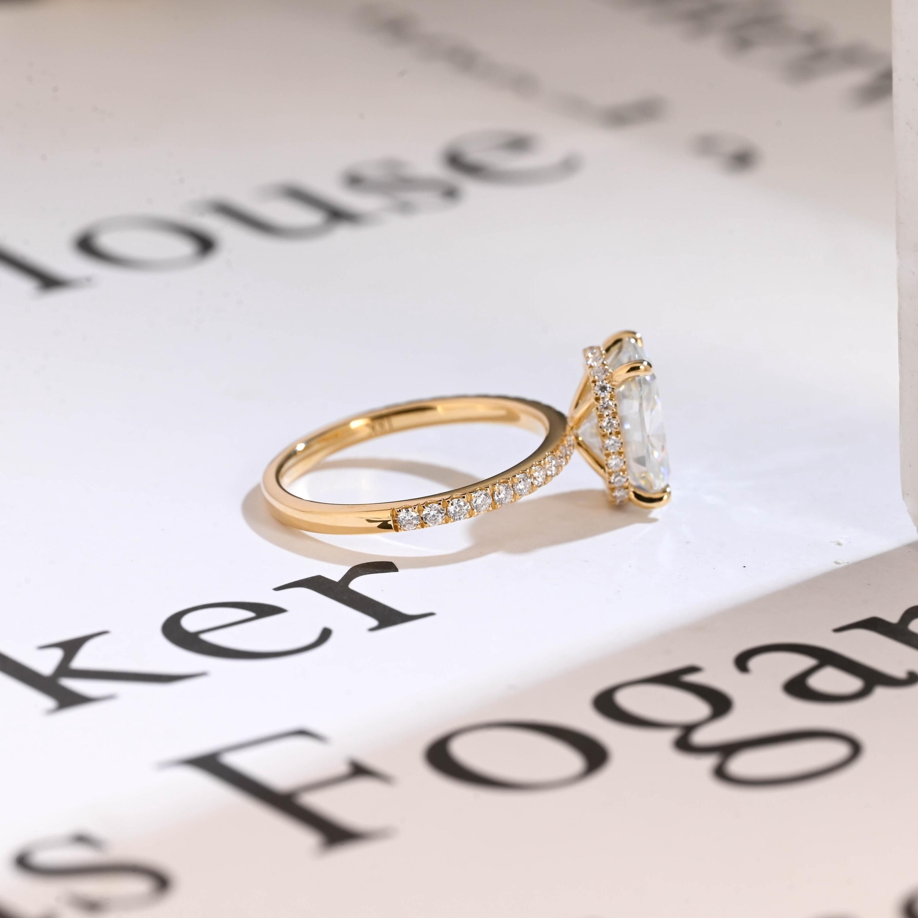 Solid Gold Elongated Cushion Cut Moissanite Engagement Ring, Proposal Ring