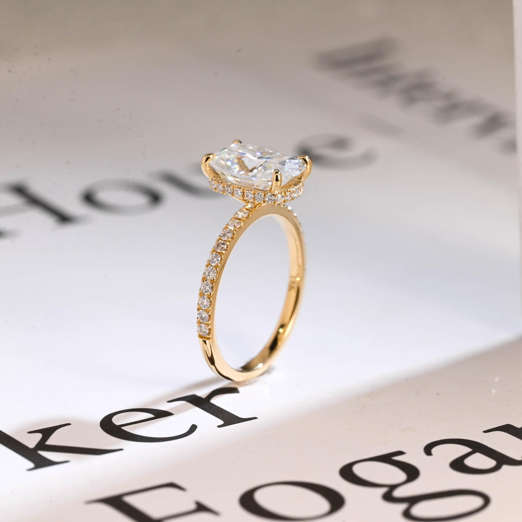 Solid Gold Elongated Cushion Cut Moissanite Engagement Ring, Proposal Ring