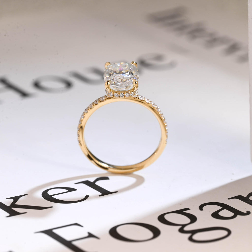 Solid Gold Elongated Cushion Cut Moissanite Engagement Ring, Proposal Ring
