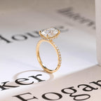 Solid Gold Elongated Cushion Cut Moissanite Engagement Ring, Proposal Ring