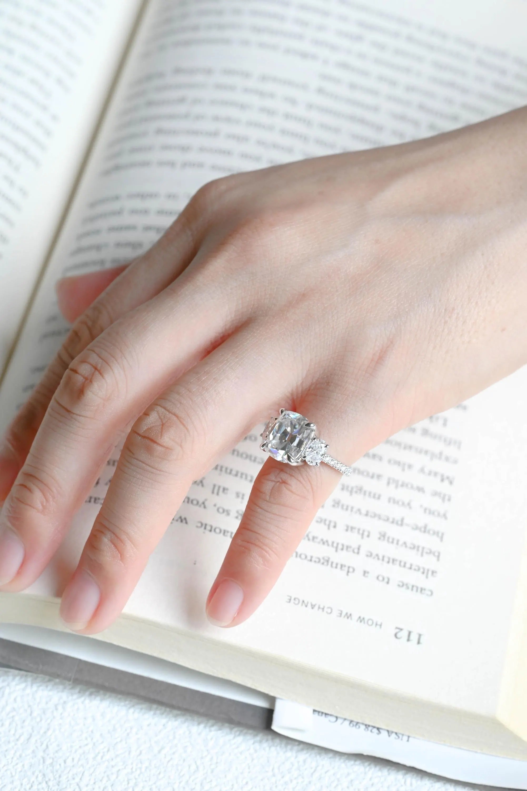 Solid Gold Old Mine Cushion Moissanite Engagement Ring, Anniversary Gift for Women