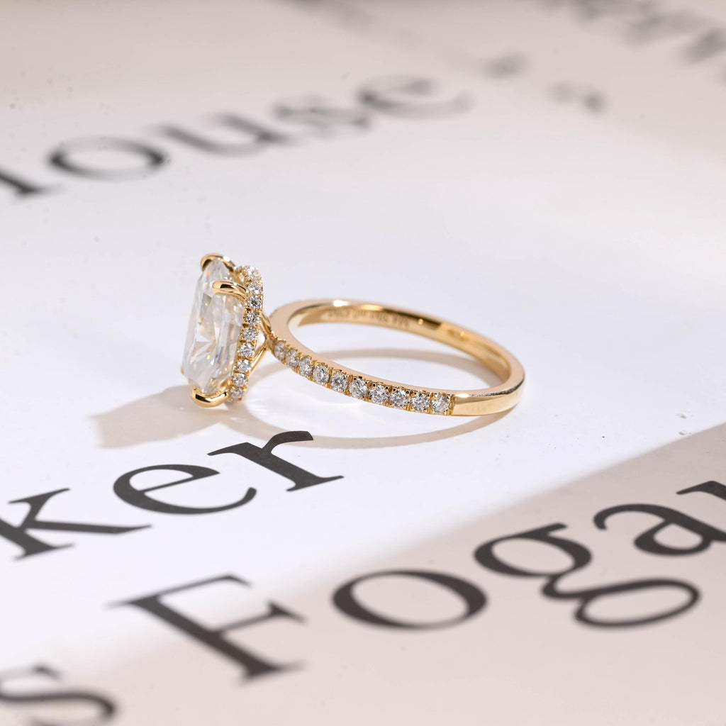 Solid Gold Elongated Cushion Cut Moissanite Engagement Ring, Proposal Ring