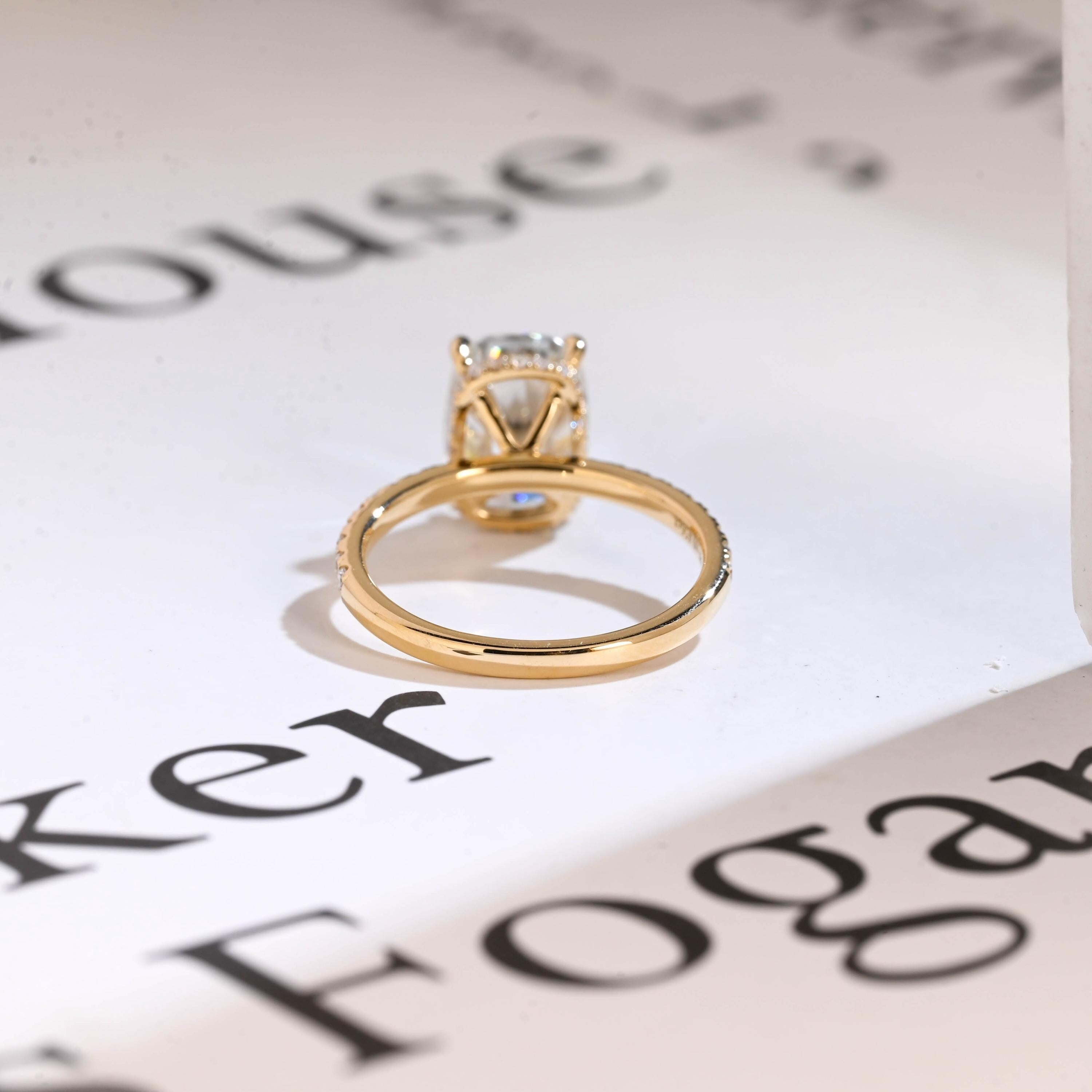 Solid Gold Elongated Cushion Cut Moissanite Engagement Ring, Proposal Ring