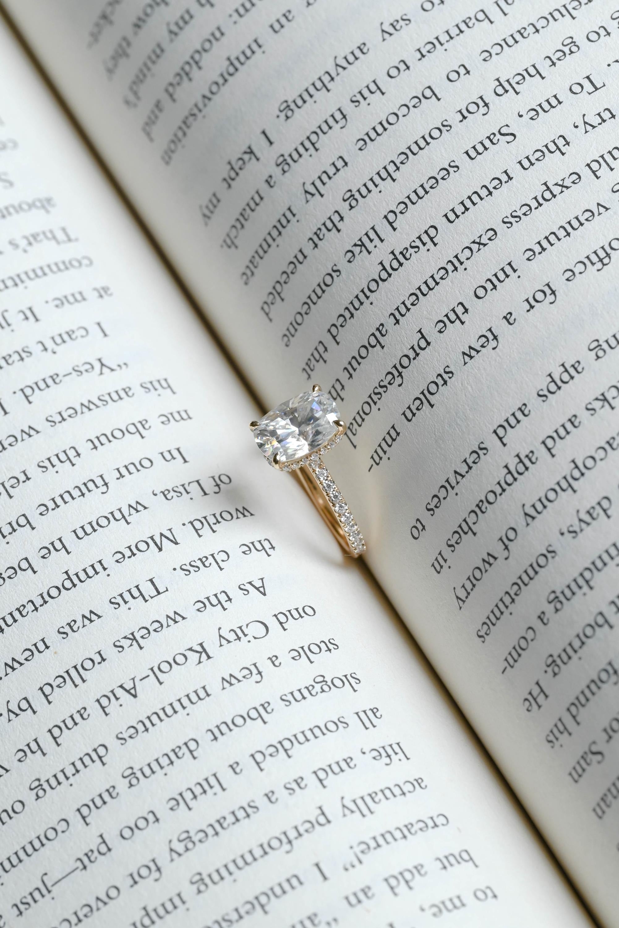 Solid Gold Elongated Cushion Cut Moissanite Engagement Ring, Proposal Ring