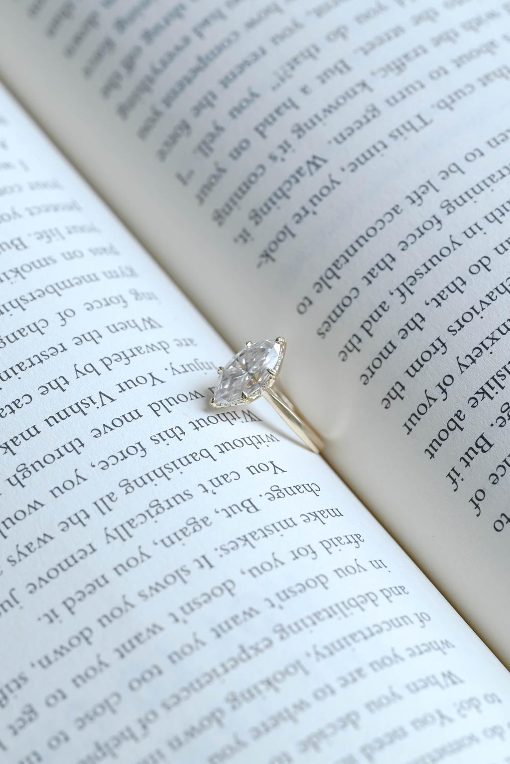 Solid Gold Tulip Floral Ring, Marquise Moissanite Engagement Ring, Engraved Ring