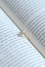 Solid Gold Tulip Floral Ring, Marquise Moissanite Engagement Ring, Engraved Ring