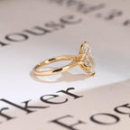 Solid Gold Tulip Floral Ring, Marquise Moissanite Engagement Ring, Engraved Ring