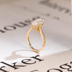 Solid Gold Tulip Floral Ring, Marquise Moissanite Engagement Ring, Engraved Ring