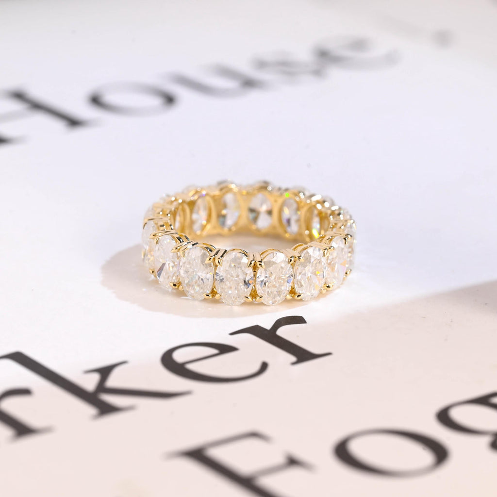 4*6mm Oval Moissanite Eternity Wedding Band, Solid Gold Stacking Ring