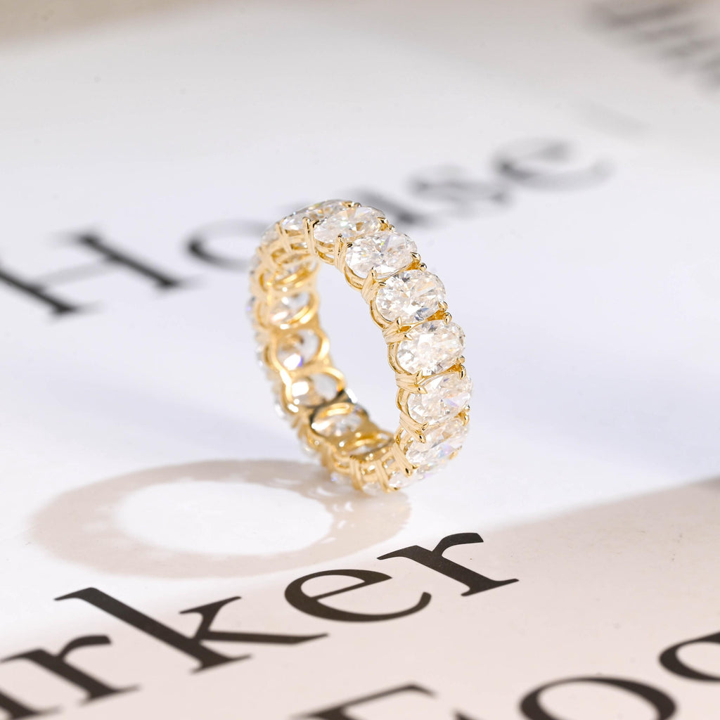 4*6mm Oval Moissanite Eternity Wedding Band, Solid Gold Stacking Ring