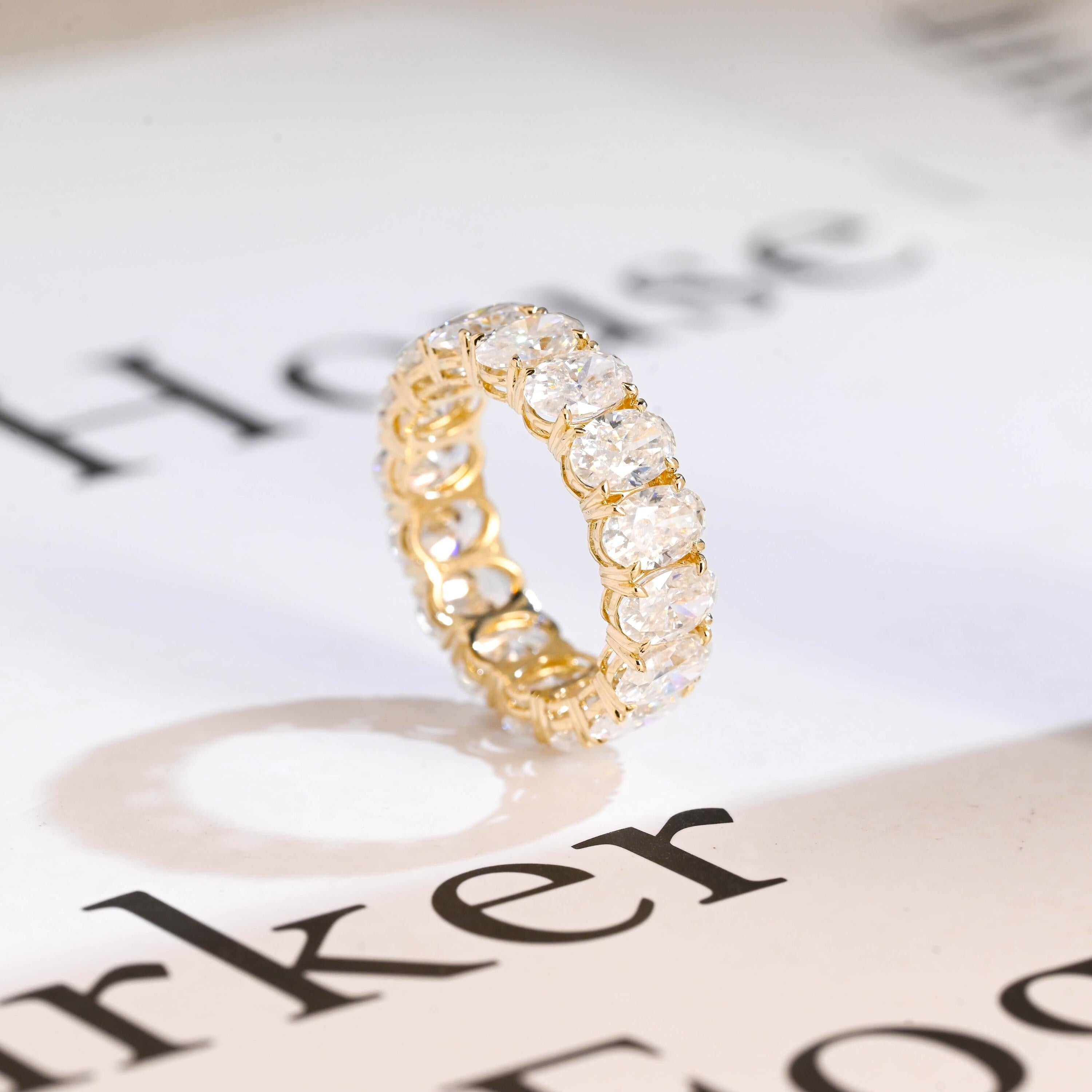 4*6mm Oval Moissanite Eternity Wedding Band, Solid Gold Stacking Ring
