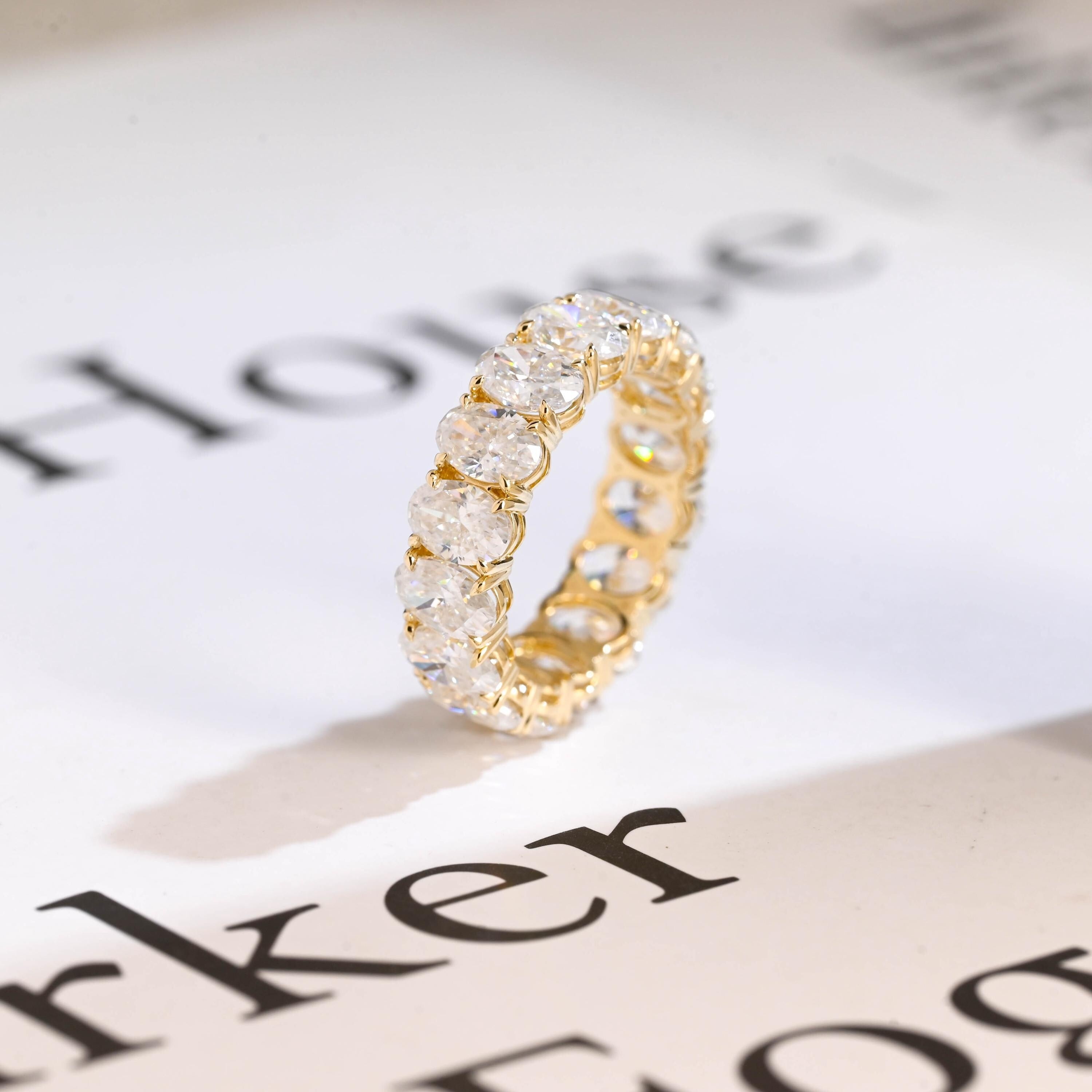 4*6mm Oval Moissanite Eternity Wedding Band, Solid Gold Stacking Ring
