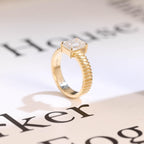 Solid Gold 4mm Ribbed Band Emerald Cut Moissanite Engagement Ring, Promise Ring