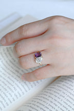 Solid Gold Toi et Moi Pear Moissanite & Emerald Amethyst Engagement Ring