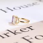 Solid Gold Toi et Moi Pear Moissanite & Emerald Amethyst Engagement Ring
