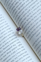 Solid Gold Toi et Moi Pear Moissanite & Emerald Amethyst Engagement Ring