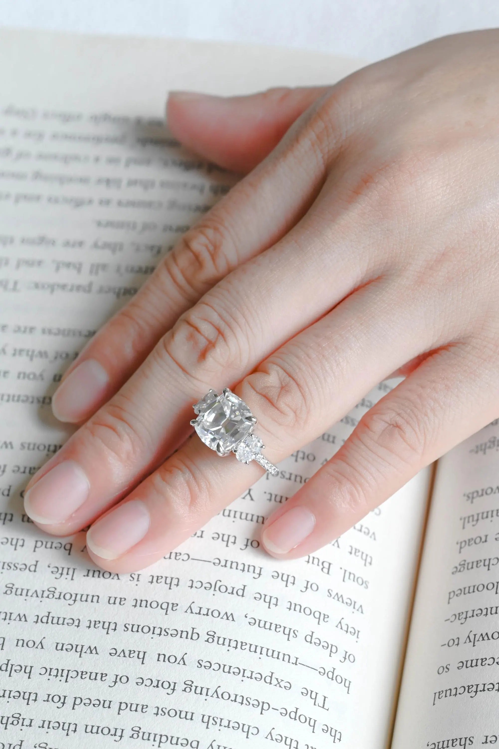 Solid Gold Old Mine Cushion Moissanite Engagement Ring, Anniversary Gift for Women
