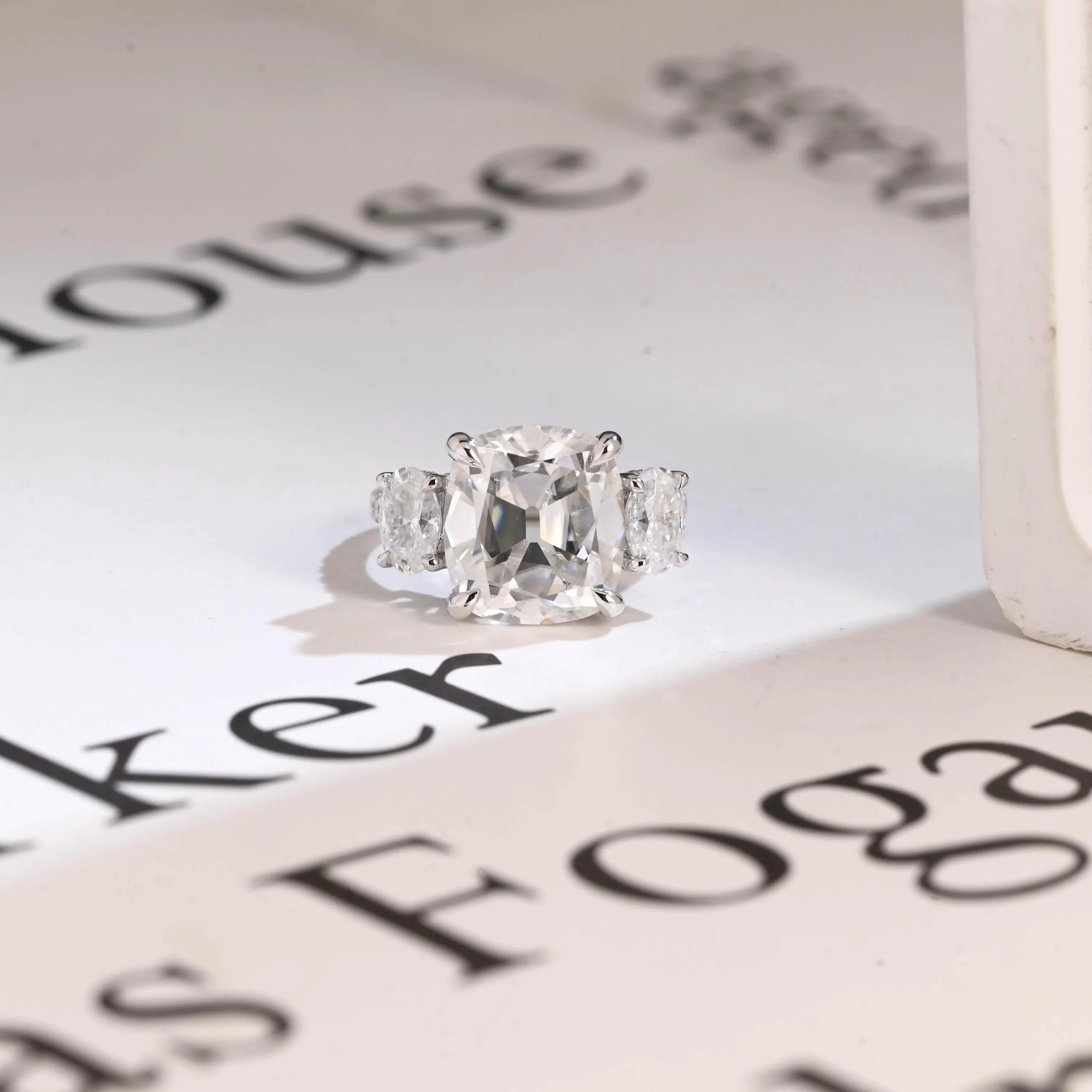 Solid Gold Old Mine Cushion Moissanite Engagement Ring, Anniversary Gift for Women Main image