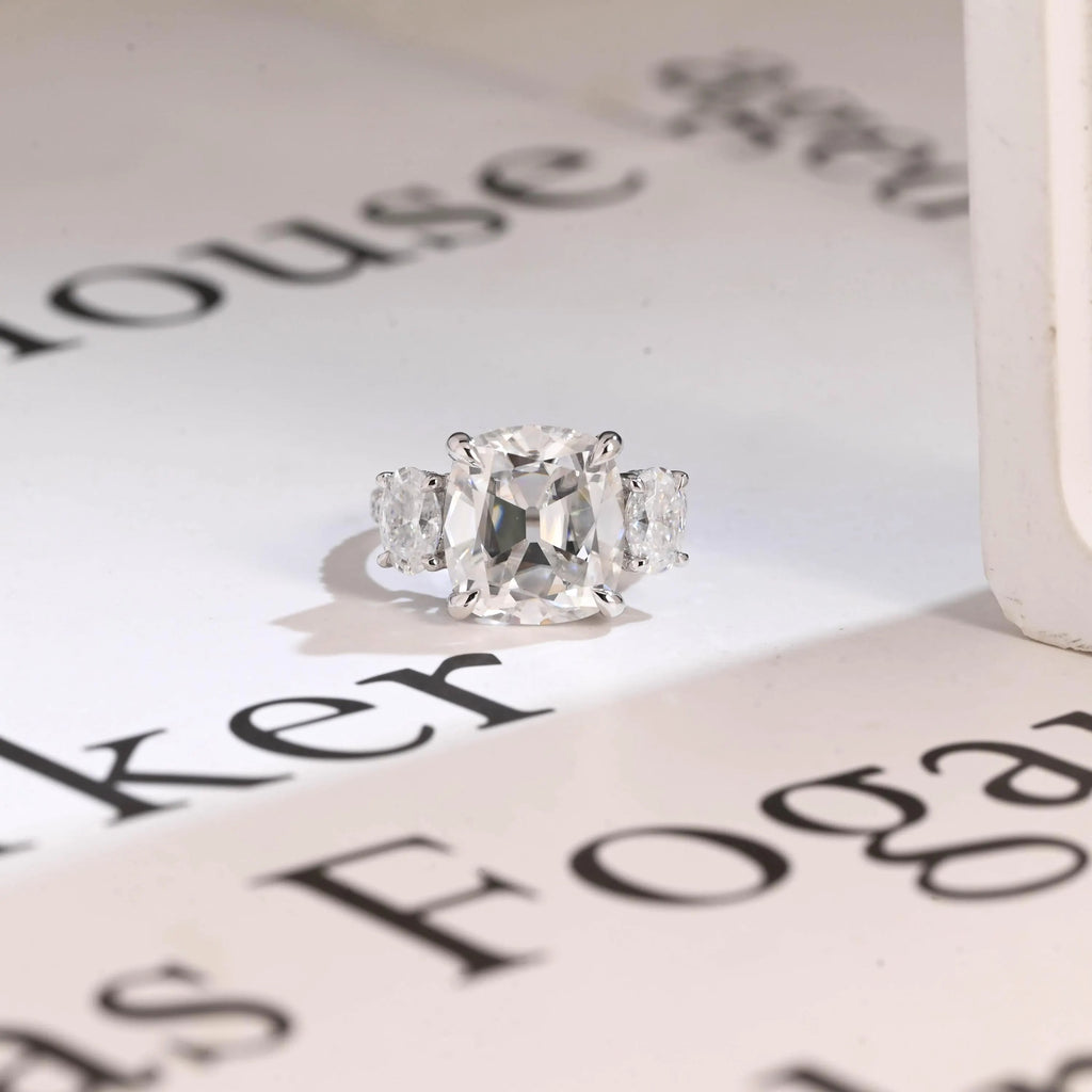 Solid Gold Old Mine Cushion Moissanite Engagement Ring, Anniversary Gift for Women