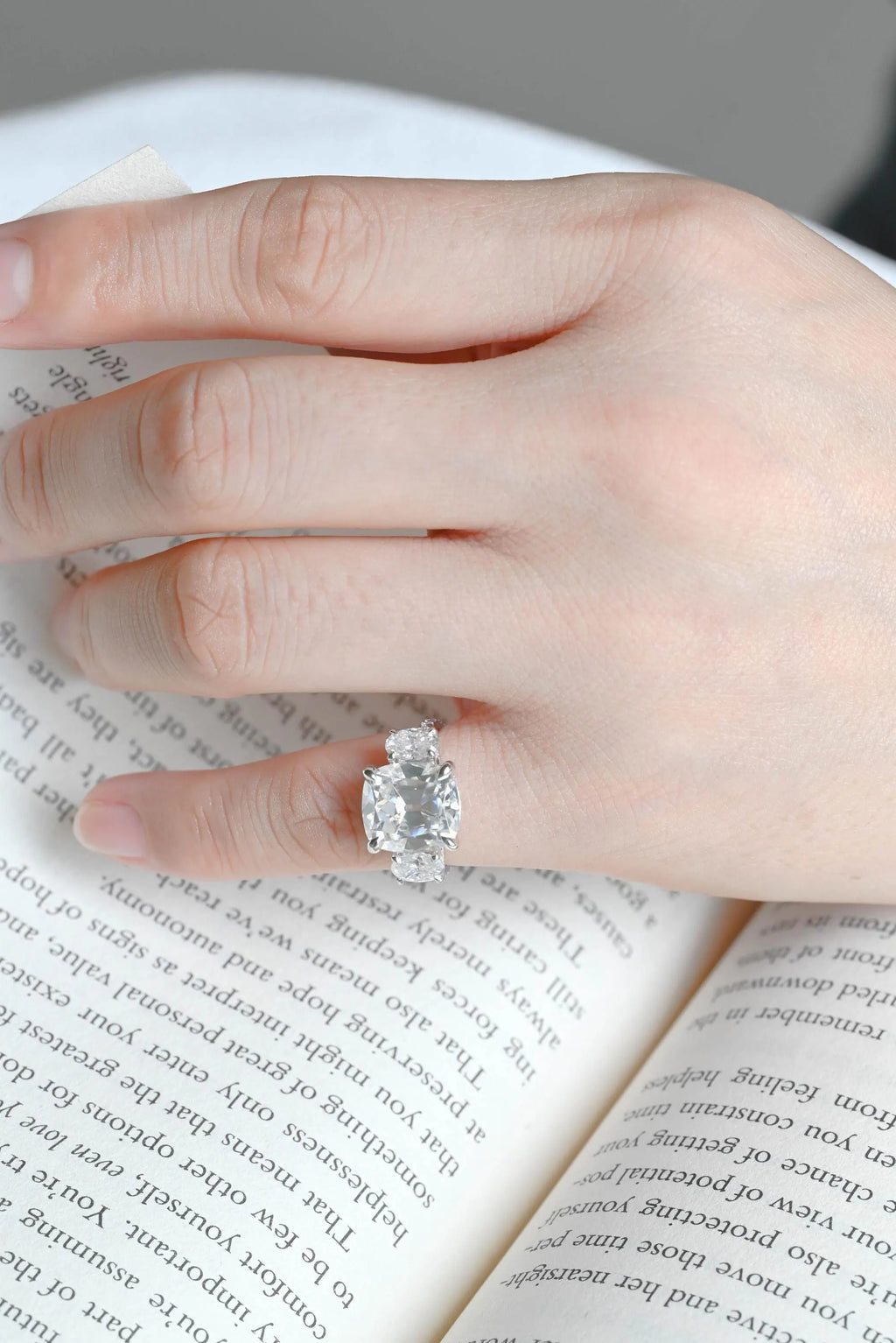 Solid Gold Old Mine Cushion Moissanite Engagement Ring, Anniversary Gift for Women