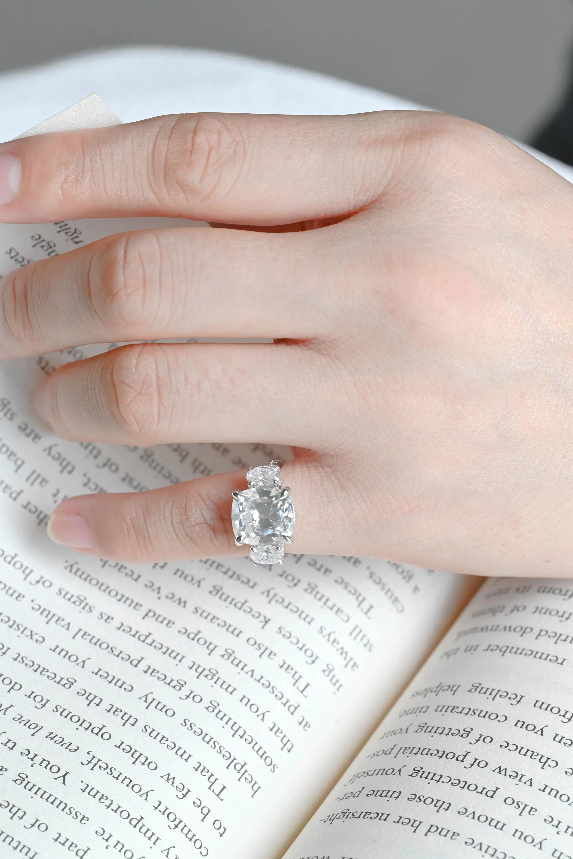 Solid Gold Old Mine Cushion Moissanite Engagement Ring, Anniversary Gift for Women