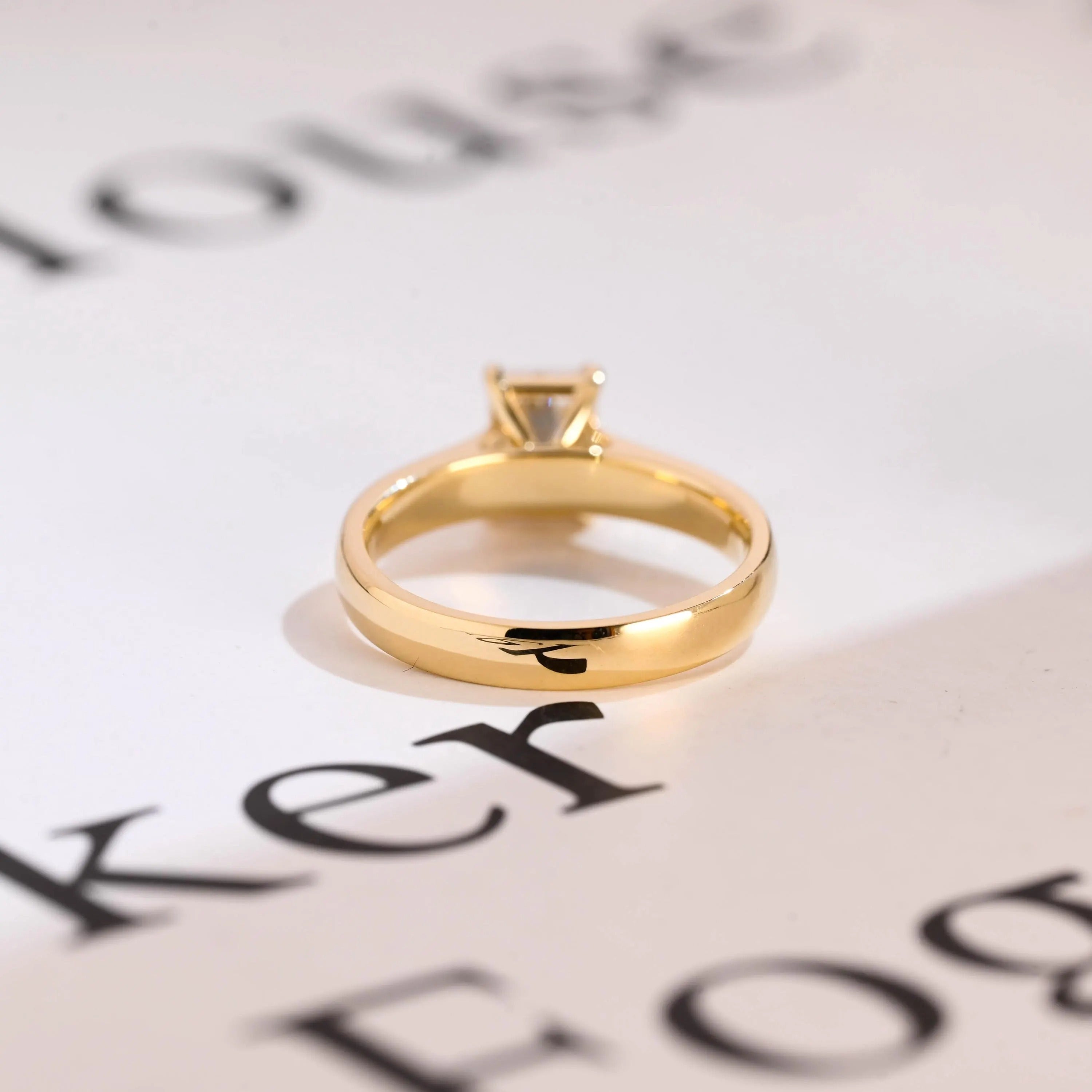 Solid Gold Radiant Cut Moissanite Engagement Ring, Art Deco Proposal Ring