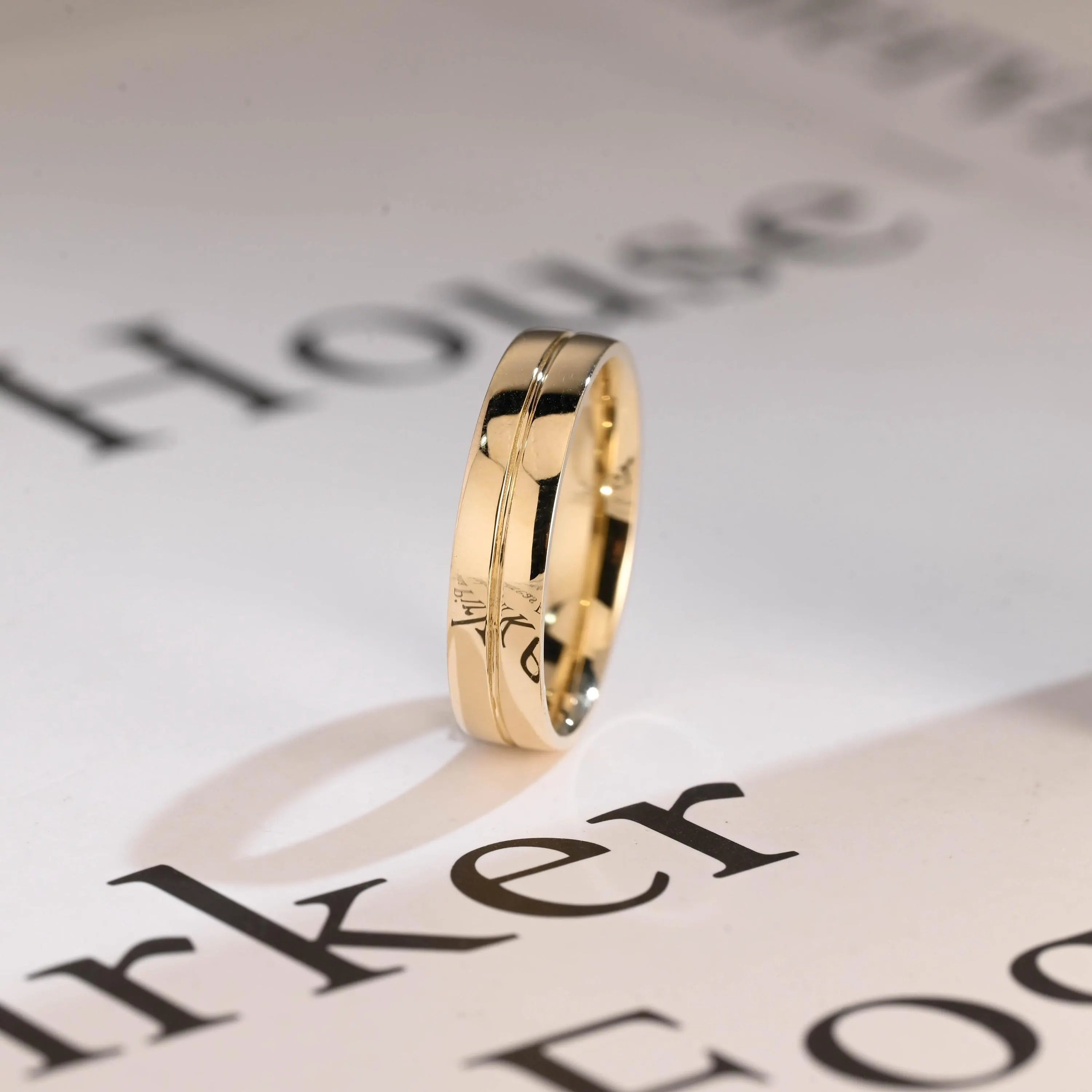 Solid Gold 5mm U-Shaped Groove Wedding Band for Men