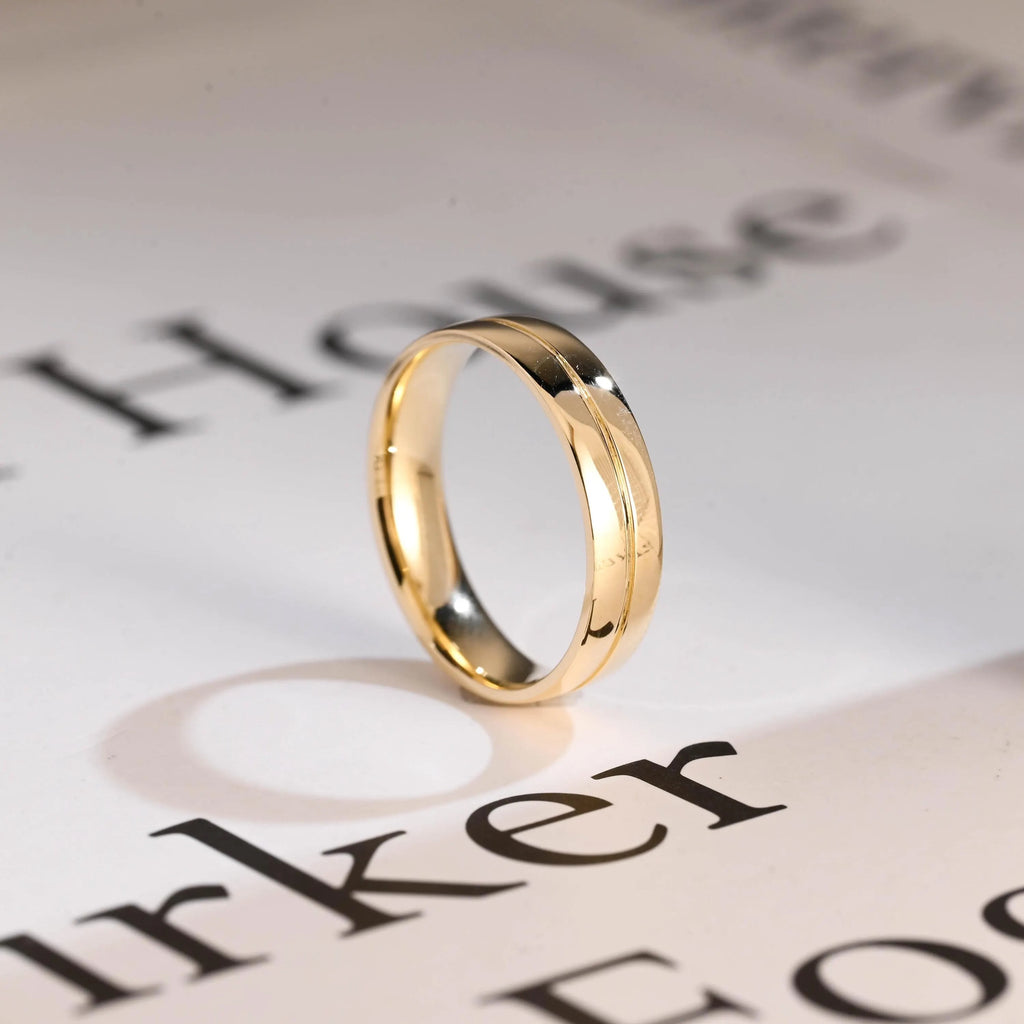 Solid Gold 5mm U-Shaped Groove Wedding Band for Men