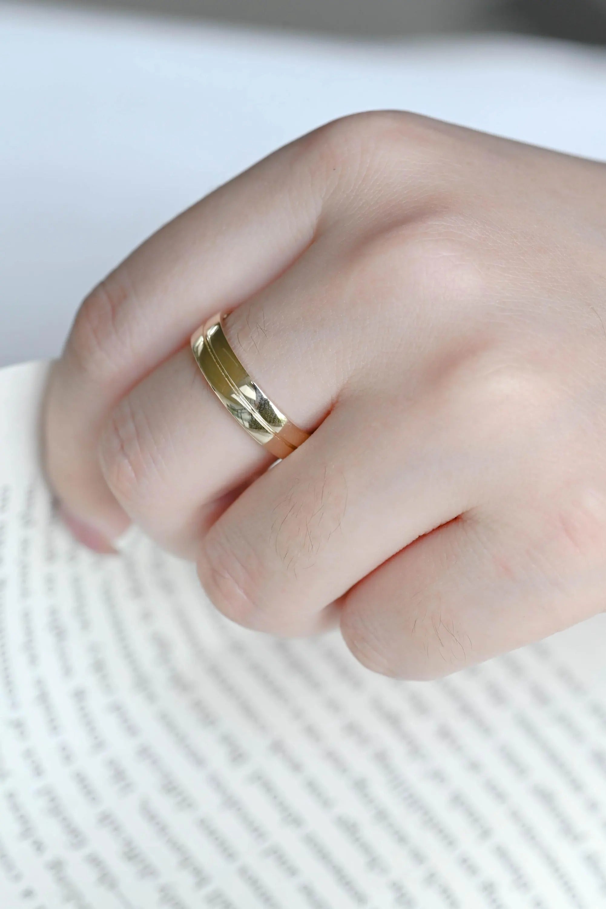 Solid Gold 5mm U-Shaped Groove Wedding Band for Men