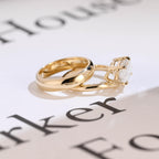 Solid Gold East-West Marquise Cut Moissanite Wedding Band Set, Bridal Set