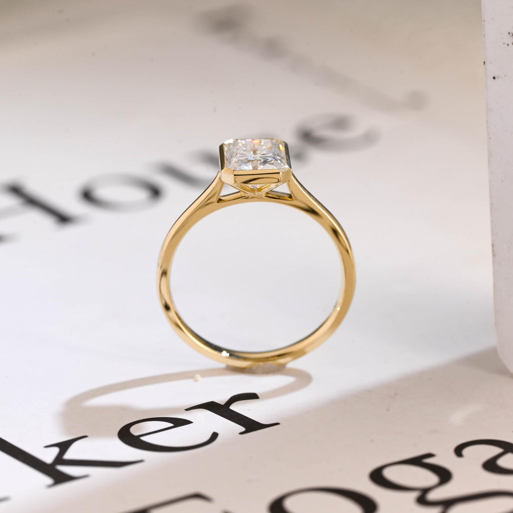 Solid Gold Radiant Cut Moissanite Engagement Ring, Graduated Band Ring