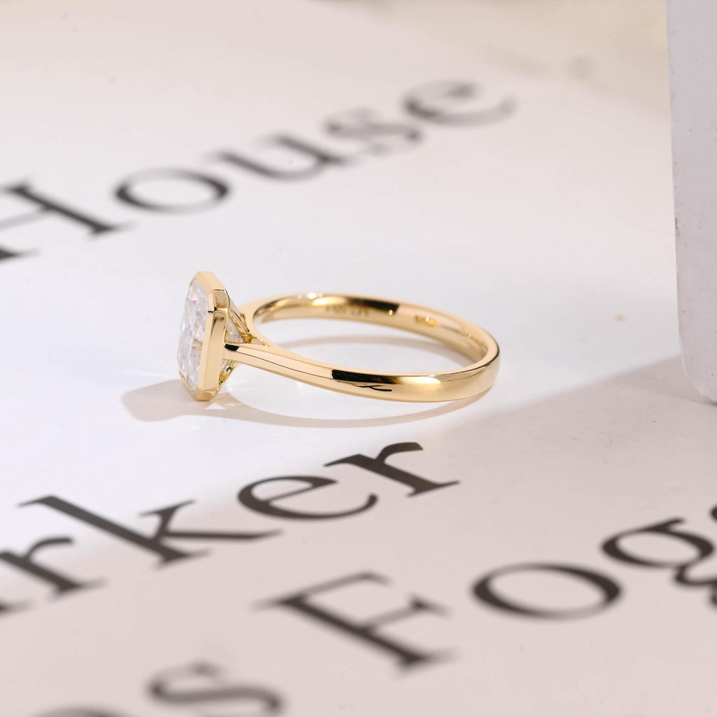 Solid Gold Radiant Cut Moissanite Engagement Ring, Graduated Band Ring
