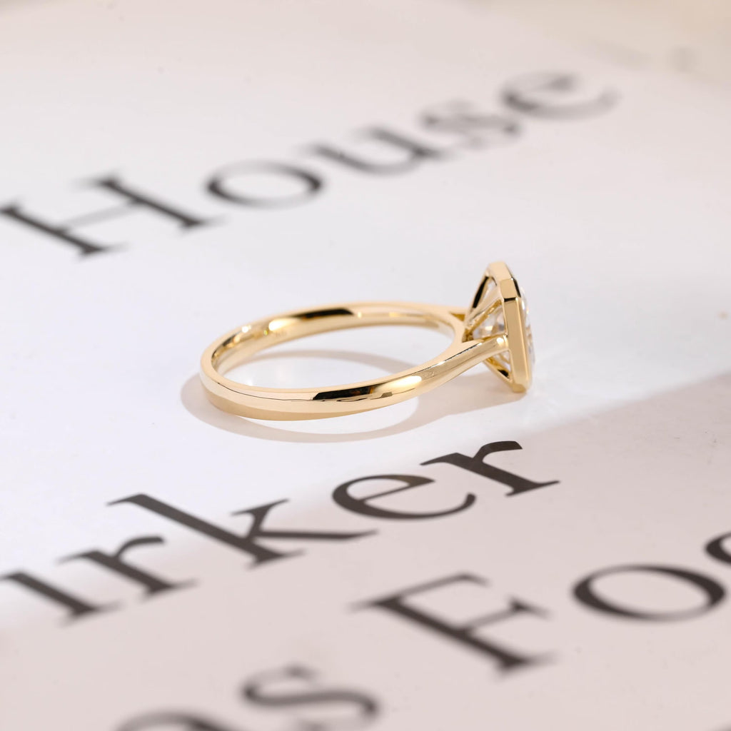 Solid Gold Radiant Cut Moissanite Engagement Ring, Graduated Band Ring