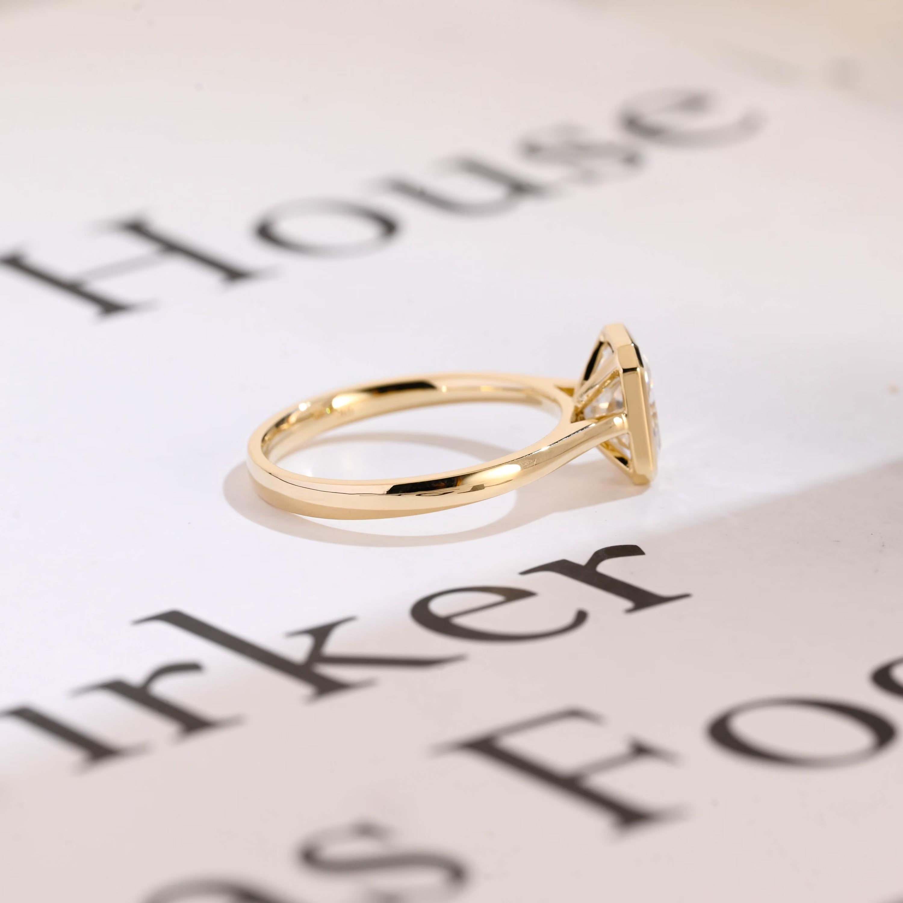 Solid Gold Radiant Cut Moissanite Engagement Ring, Graduated Band Ring
