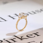 Solid Gold Oval Moissanite Engagement Ring with Half-moon Side Stones