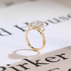 Solid Gold Oval Moissanite Engagement Ring with Half-moon Side Stones