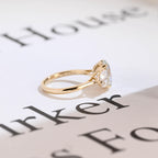 Solid Gold Oval Moissanite Engagement Ring with Half-moon Side Stones