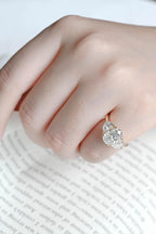Solid Gold Oval Moissanite Engagement Ring with Half-moon Side Stones