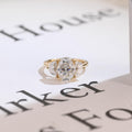 Solid Gold Oval Moissanite Engagement Ring with Half-moon Side Stones